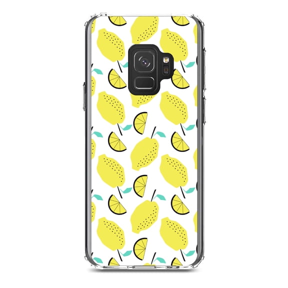 DistinctInk Clear Shockproof Hybrid Case for Samsung Galaxy S9 (5.8" Screen) - TPU Bumper, Acrylic Back, Tempered Glass Screen Protector - Summer Graphics - Lemon Pattern - Lemonade