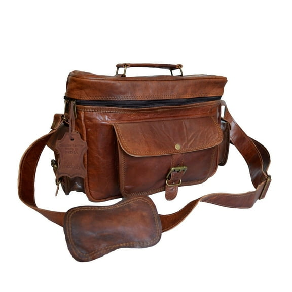 Genuine Leather Camera Handbag Brown DSLR Case Lens Bag Carry Case for Men
