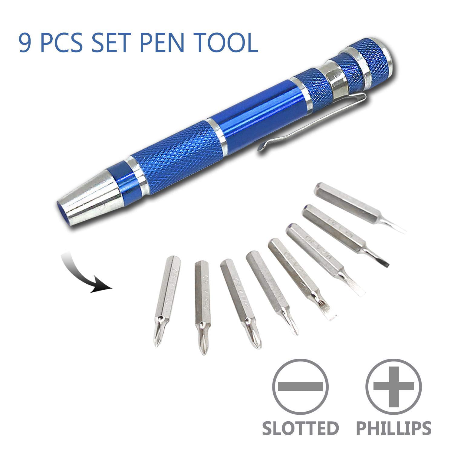 Protable Precision 8 In 1 Slotted Bits Repair Screwdriver Pen Hand Tool Set Sd 