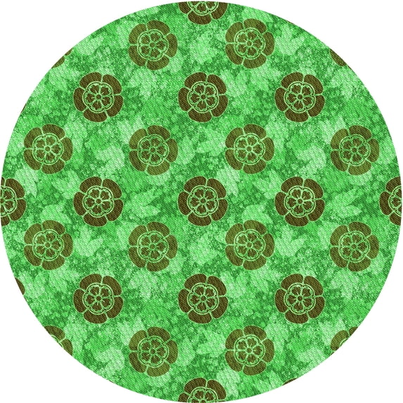 Ahgly Company Indoor Round Patterned Dark Lime Green Area Rugs, 4' Round