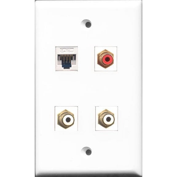 RiteAV 1 Port RCA Red 2 Port RCA White and 1 Port Cat5e Ethernet White Wall Plate
