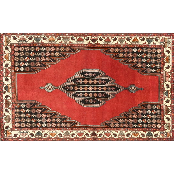 Ahgly Company Machine Washable Indoor Rectangle Traditional Orange Salmon Pink Area Rugs, 3' x 5'