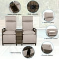 thumbnail image 5 of Harper & Bright Designs Patio Loveseat Lounge Recliner with Adjustable Backrest, Wicker Outdoor Lounge Chair Set with Acacia Wood Armrests and Built-in Storage Table for Poolside & Garden, Brown, 5 of 10
