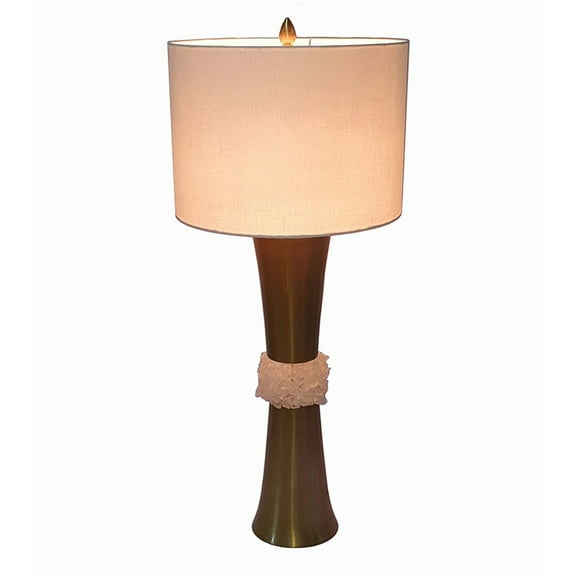 A&B Home Quartz Table Lamp with Cylinder Fabric Shade - Antique Brass, White Finish - White Shade