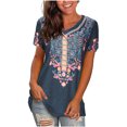 thumbnail image 1 of Blusa de manga corta con cuello en V informal para mujer a la moda, camisetas de verano Fridja zx3188, 1 of 7