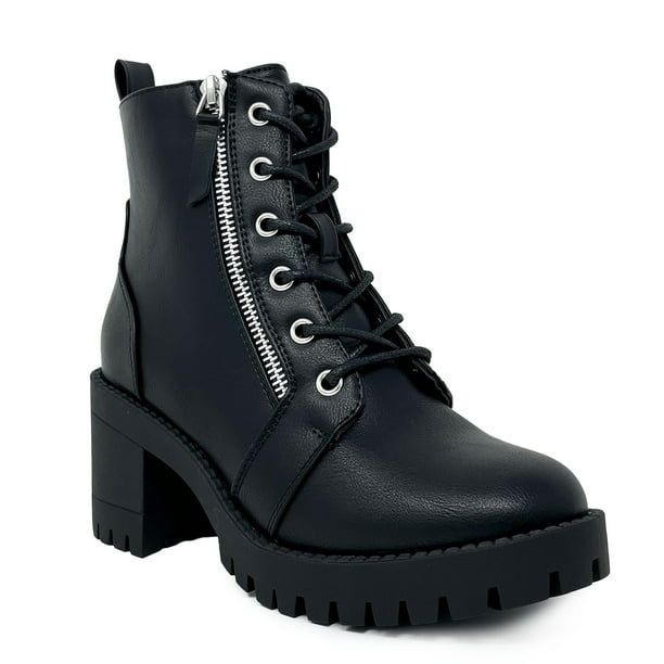 mid heel combat boots