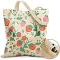 thumbnail image 2 of Aesthetic Tote Bag for Girls - with Magnetic Buckle and Zipper Inner Pocket for Women Lady Canvas Cotton Tote Bag Strawberries, 2 of 8