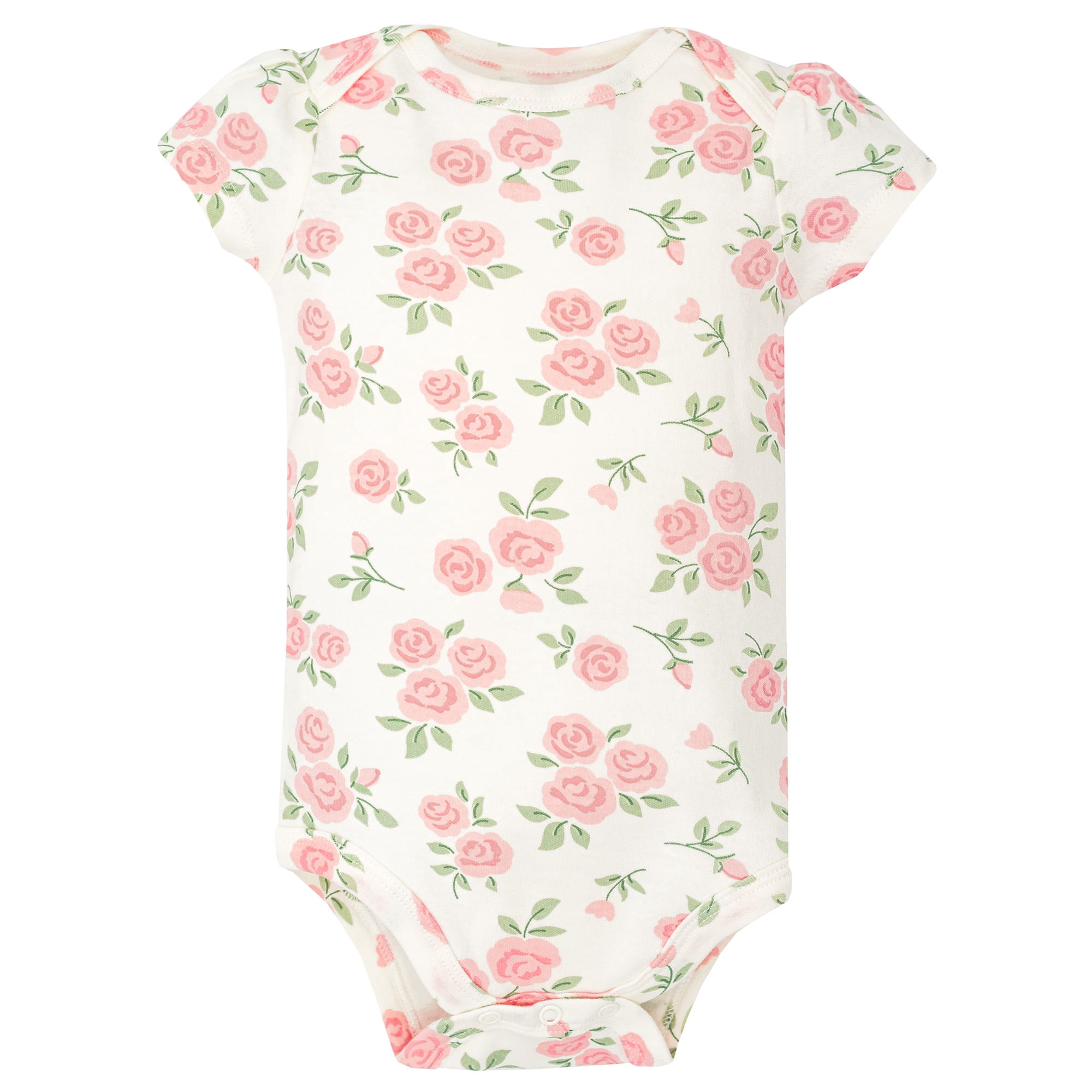 Hudson Baby Infant Girls Cotton Bodysuits 5-Pack, Soft Pink Sage Rose, 0-3 Months