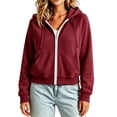 thumbnail image 3 of Turilly Women's Casual Full Zip Hoodie Drawstring Collared Long Sleeve Sweatshirt, Relaxed Fit Solid Color Loose Top with Pockets, 3 of 5