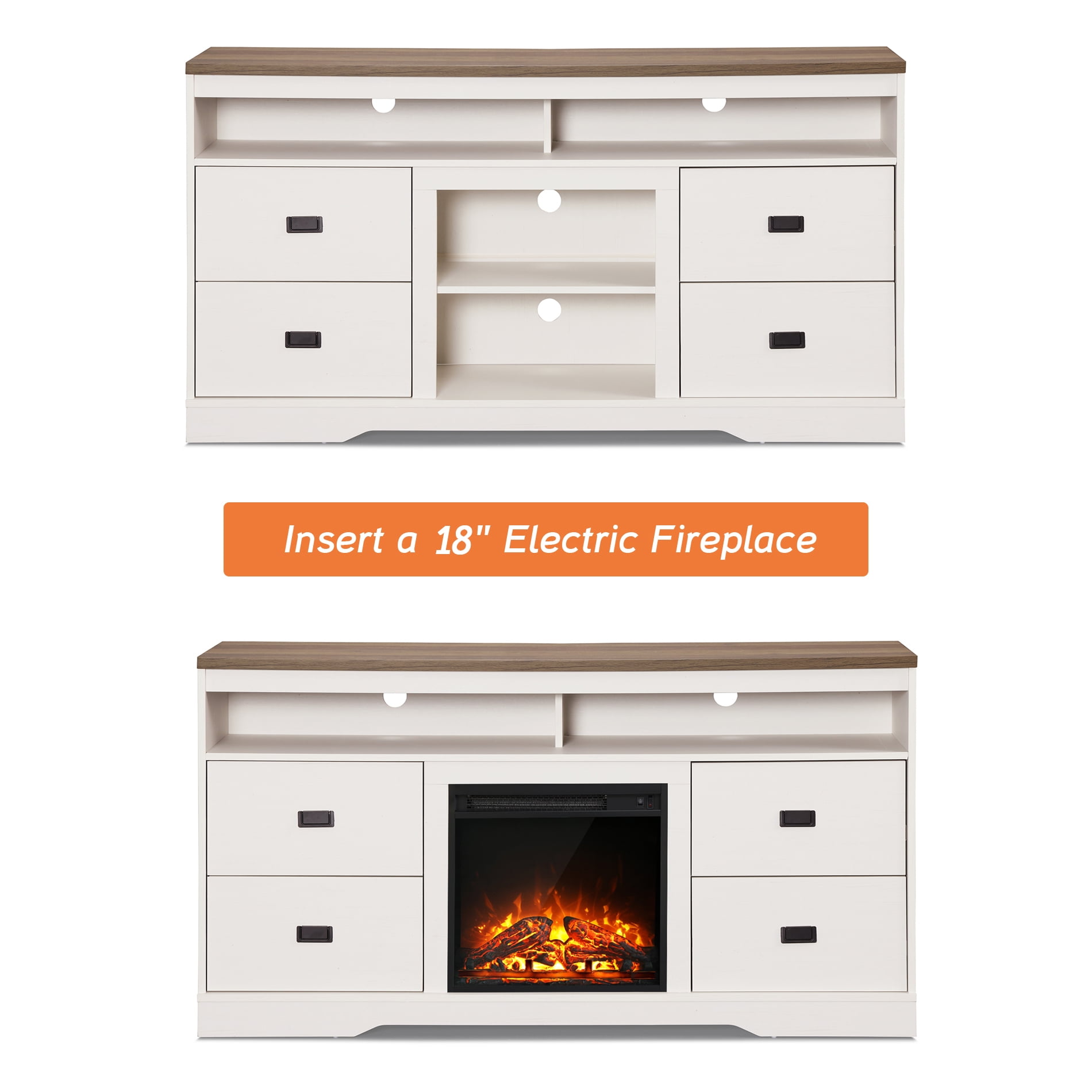 Highboy Electric Fireplace TV Stand Entertainment Center for TVs up to 65", White
