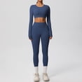 thumbnail image 4 of ZHISHINE Women Workout Sets 19 Pieces Long Sleeve Yoga Outfits Gym Clothes Seamless Ribbed Crop Top High Waist Leggings Navy M, 4 of 5