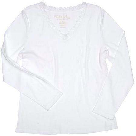 Faded Glory - Women's Plus Lace Trim V-Neck Shirt