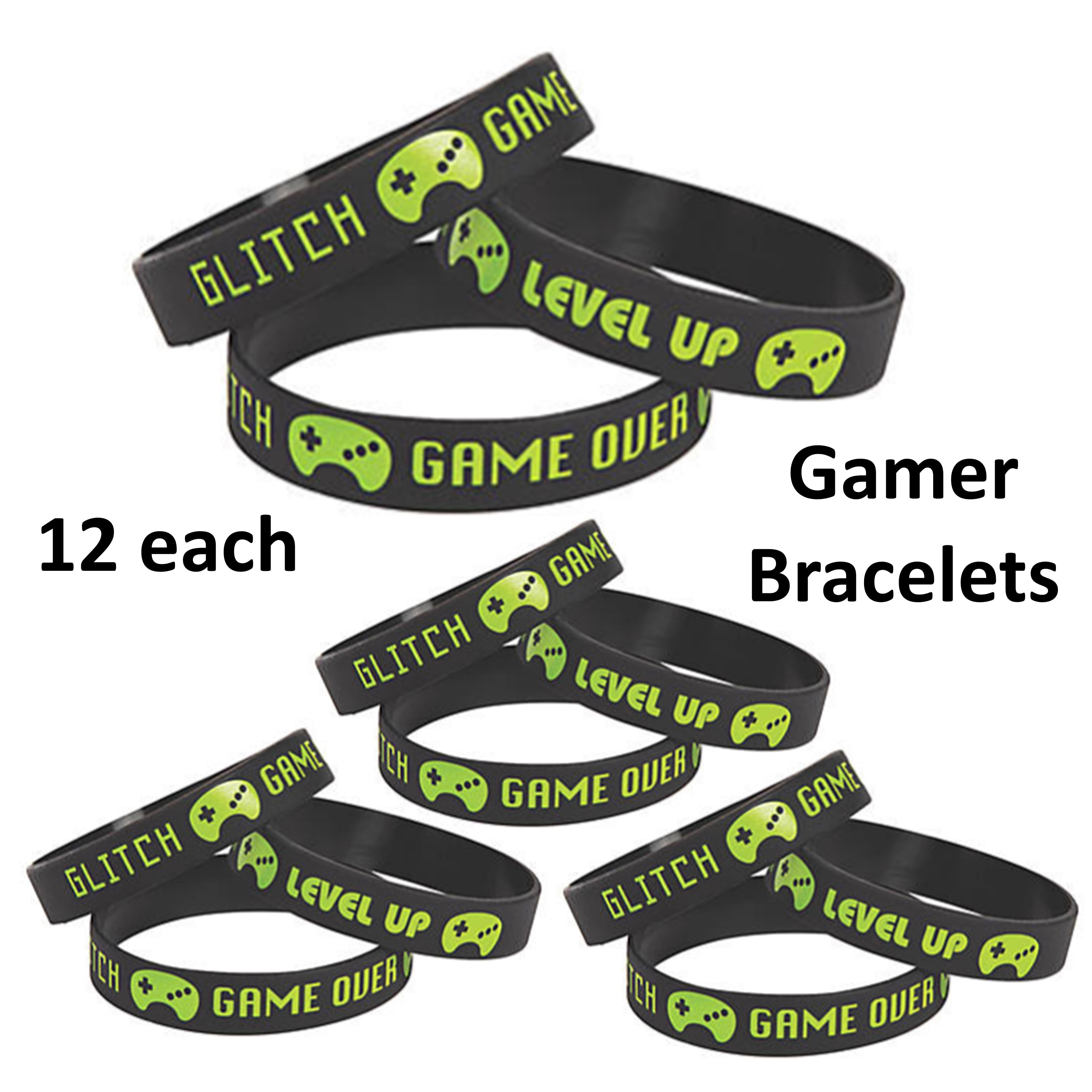 12 Game Controller Squishy Stress Toys & 12 Gamer Wristbands - Video Game Birthday Party Favors & Supplies for Kids, Tweens or Teens Goodie Bags