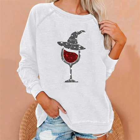 

jsaierl Oversized Sweatshirt for Women Loose Fit Long Sleeve Pullover Halloween Sweatshirt Crewneck Cute Tops for Women Cute Print Halloween Top for Women