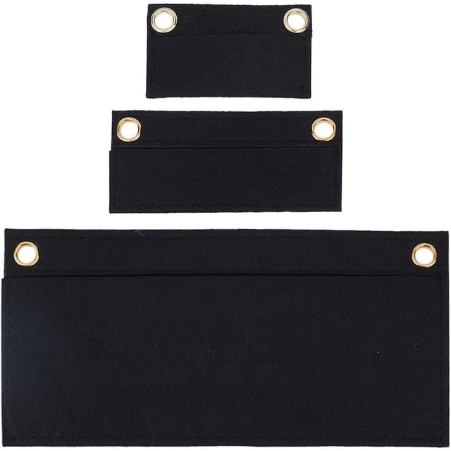 Organizador de fieltro para bolso negro de 3 piezas, 3 tamaños, organizador de bolso de mano de lana con ojal, bolsillo interior clásico, almacenamiento, bolso multiusos.