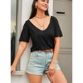 thumbnail image 2 of Women Fashion Deep V-Neck Short Sleeve Tops Solid Casual Loose Basic T Shirt, 2 of 6