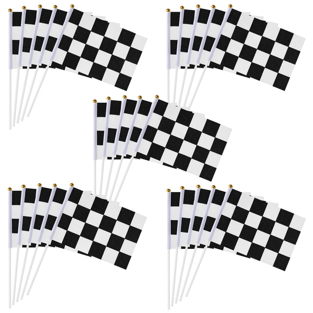 MasteelfCA 25pcs Sports Events Flags Checkered Race Flags Polyester Flags Match Party Waving Flags with Sticks