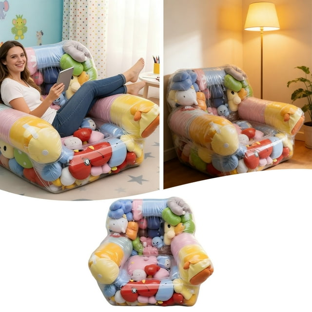 ERK Clear Stuffed Animal Storage Cover For Kids Extra Large Cover With Zipper PVC Storage & Organizing 100x90cm/39x35inch Transparent Storage Sofa Cover (Not Sofa)