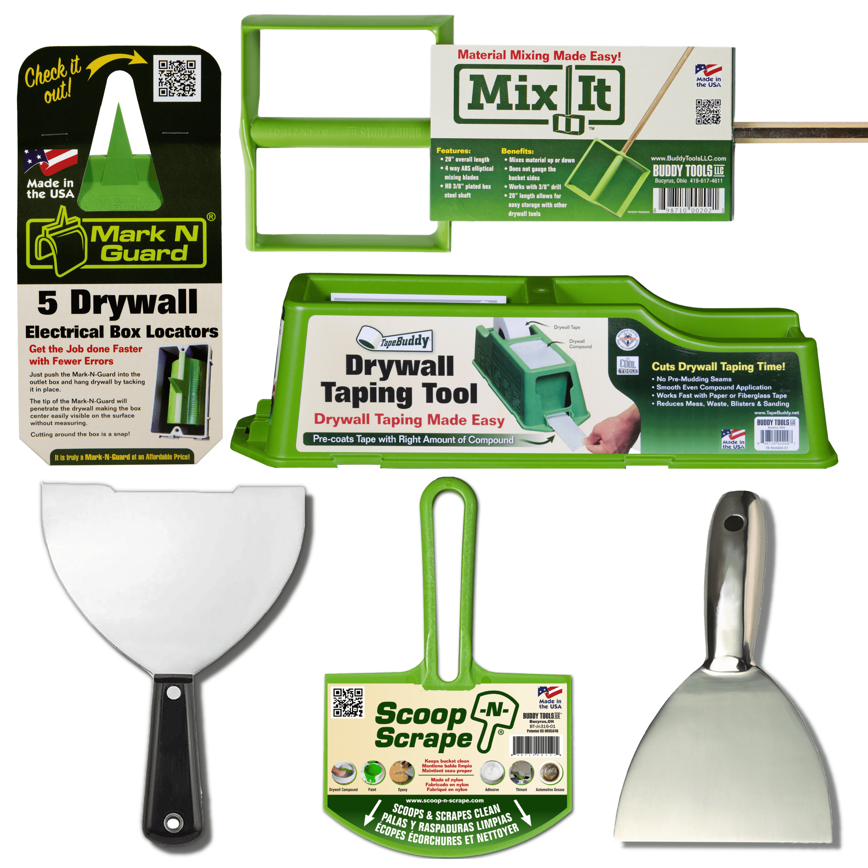 Buddy Tools 6 in 1 Drywall Set Includes Drywall Taper, Taping Knife