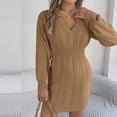 thumbnail image 6 of Lovskoo Sweater Dress for Women Trendy Casual Long Sleeve Bodycon Dress V-Neck Ladies Solid Outing Dresses Khaki, 6 of 7