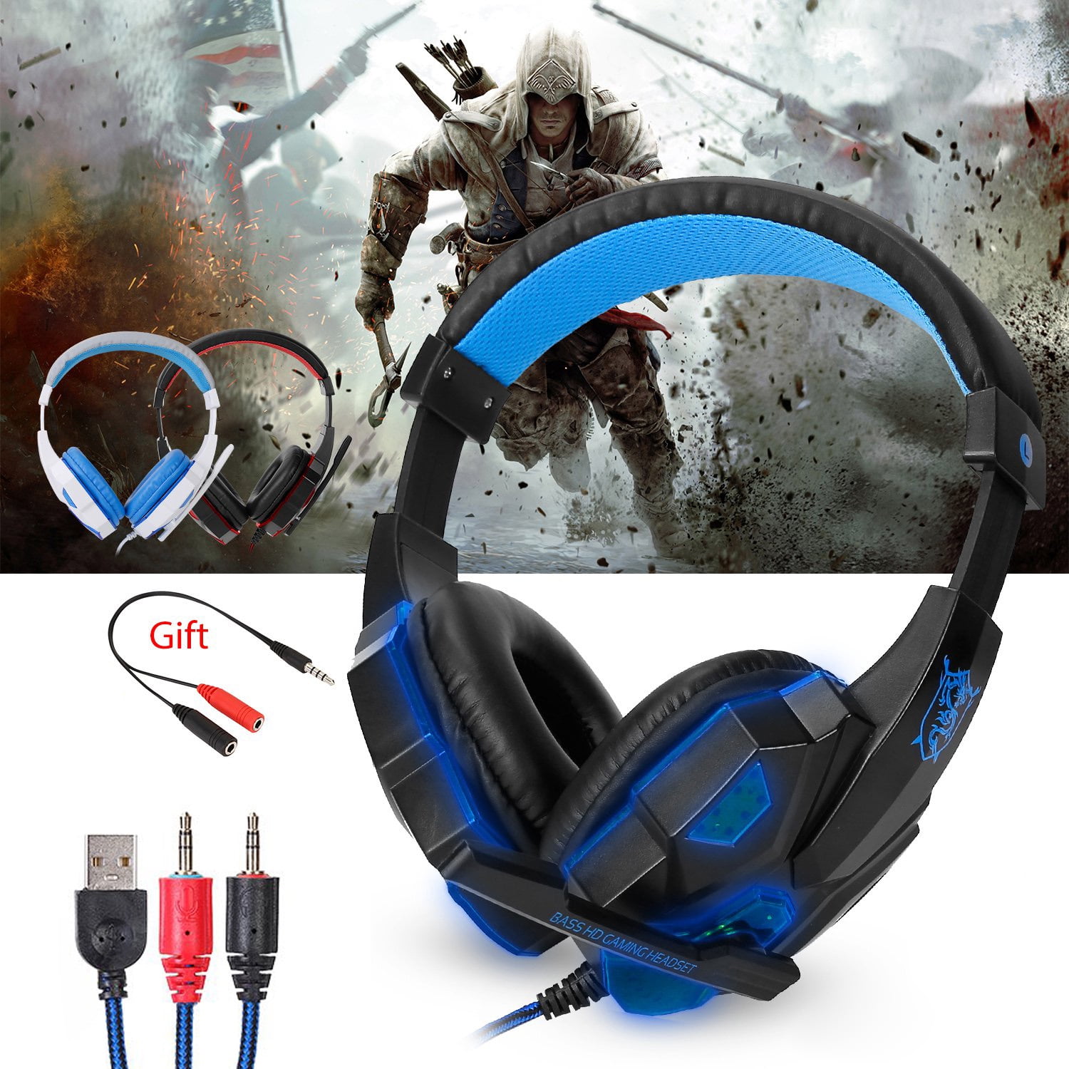 Skuffelse illoyalitet Playful Gaming Headset GT Stereo HiFi, iNova Headphone with Microphone for PS4  Xbox360 PC Mac SmartPhone,Blue - Walmart.com