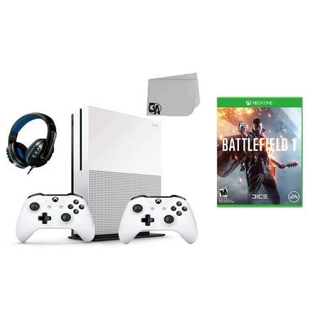 Microsoft Xbox One S 500GB Gaming Console White 2 Controller Included with Battlefield 1 BOLT AXTION Bundle Like New