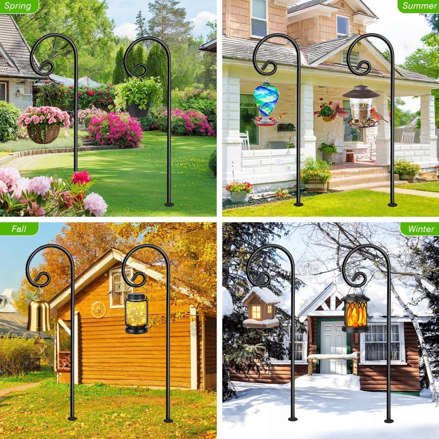 2 Pack 48 Inch Shepherds Hooks for Outdoor, Heavy Duty Bird Feeder Pole with 5 Prong Base, Adjustable Shepherds Hook for Hummingbird Feeder, Lanterns, Plants, Wedding Decor