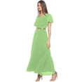 thumbnail image 2 of eloria Women's Georgette Frilled Design V Neck Sleevless Party Long Maxi Dress, Color : Pista Green | Size : M, 2 of 6