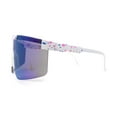 thumbnail image 3 of 80s Pop Paint Splatter Rimless Half Rim Oversize Sport Plastic Sunglasses White Green Teal Mirror, 3 of 4