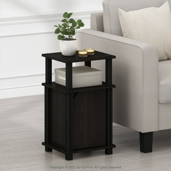 Furinno Brahms 3-Tier End Table with Door Set of 2, Espresso, Black
