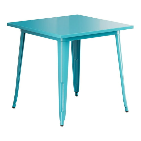 32'' Square Turquoise Metal Restaurant Patio Dining Table For Indoor or Outdoor Use
