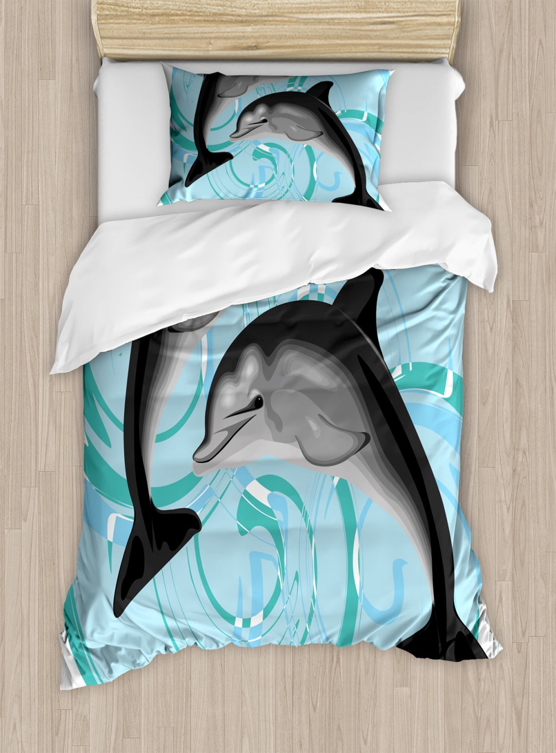 Dolphin Twin Size Duvet Cover Set Digital Image Of Abstract Ocean