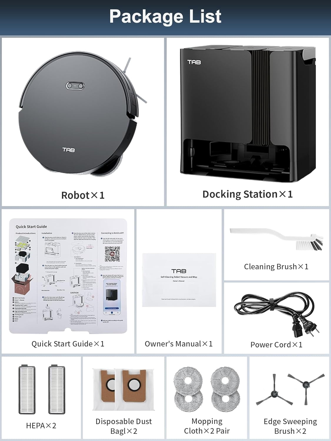 TAB Fairy10 Robot Vacuum and Mop Combo with 6000 Pa Suction, Hidden LiDAR Navigation, Self Drying, Auto Empty & Refill, 15mm Auto Lift Dual Mops, Auto Mop Washing, Obstacle Avoidance, Self Cleaning