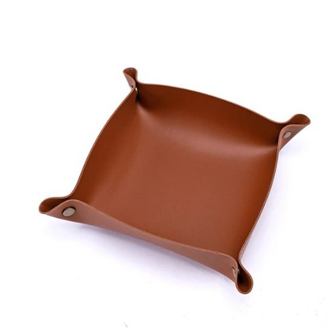 Leather Tray Foldable Table Catchall Storage Box Jewelry Key Coin Top Organizer