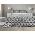 thumbnail image 1 of Nordic Comforter & Sham Bedding Set, Swedish Folk Art with Dalecarlian Horse Silhouettes and Ornate Flower Motifs, 3 pcs Duvet Set Microfiber Filling Quilt, 5 Sizes, Black and White, by Ambesonne, 1 of 4