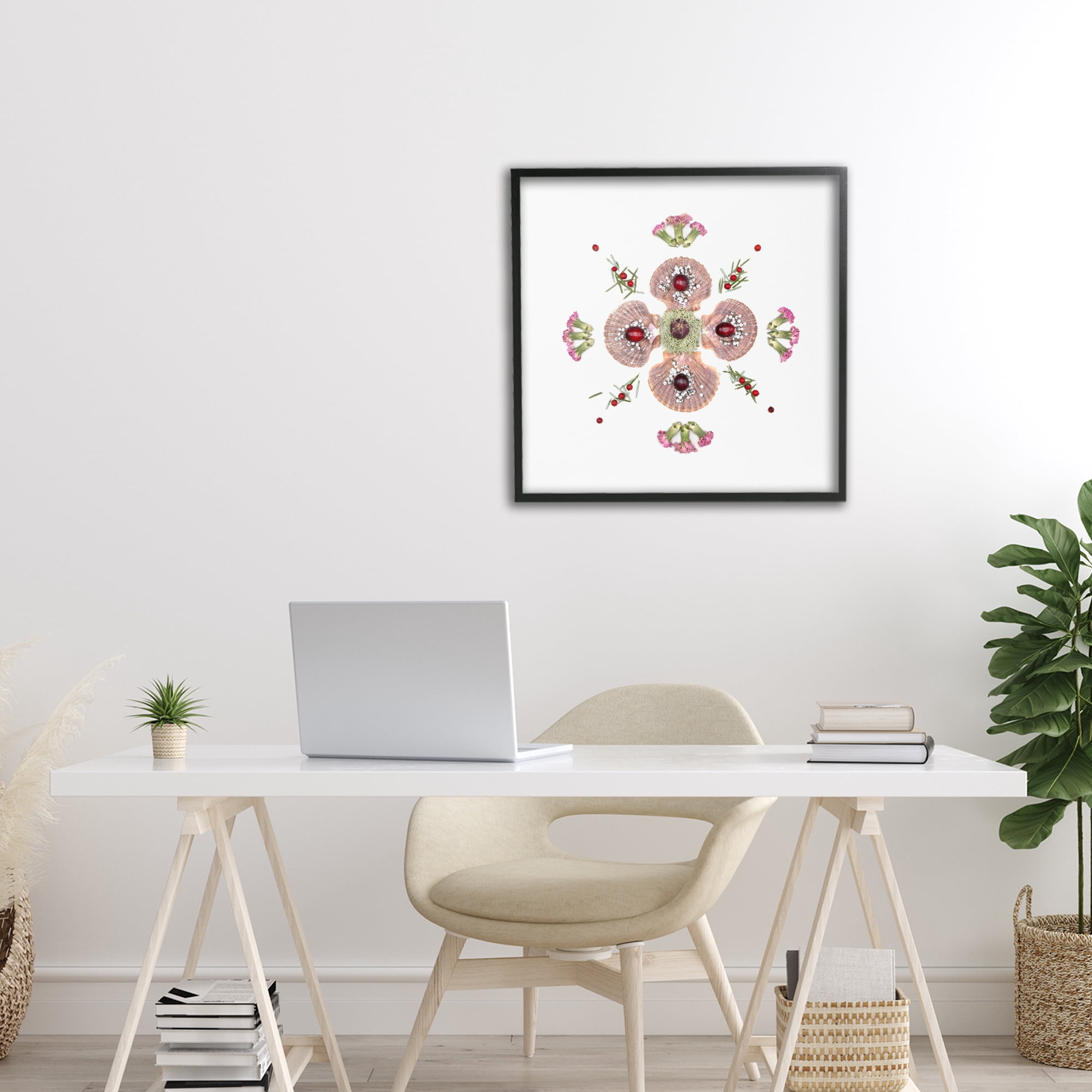 Stupell Industries Clam Shells & Botanicals Pattern Black Framed Giclee Art, design by Beth Adoette
