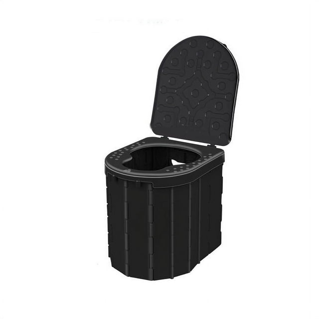 weibbin Portable Toilet for Adults, Soft Leather Folding Camping Toilet with Lid and Mesh Side Pocket, Travel Portable Potty for Car, Hiking, Beach, Roadtrip, Tent, Indoor and Outdoor Use