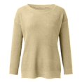 thumbnail image 4 of YDFCWXW Women's 2025 Long Sleeve Waffle Knit Pullover Sweater Crew Neck Solid Color Jumper Tops Beige, M, 4 of 5