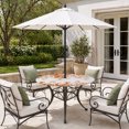 thumbnail image 2 of Round Outdoor Tablecloth with Umbrella Hole and Zipper, Orange Eucalyptus Leaves Tablecloth with Elastic Waterproof, Spring Summer Botanical Patio Table Covers for 36" - 44" Picnic Pool Tables, 2 of 9