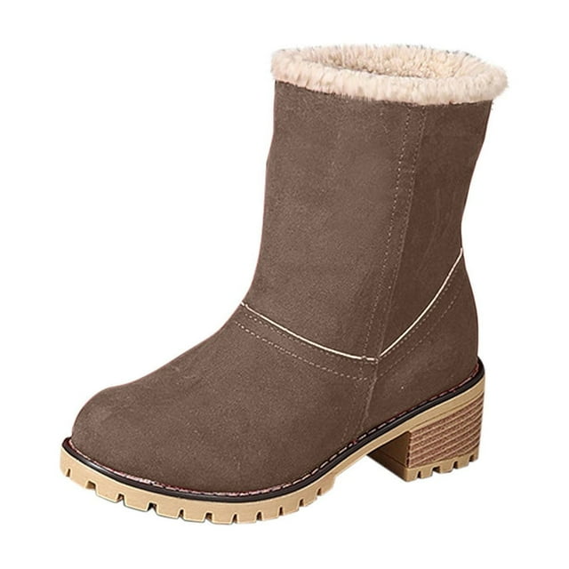 Bottes de Neige pour Femmes, Mode Décontractée, Chaudes, avec Boucle de Ceinture, Bout Rond, Talon Haut, Parfaites pour l'Hiver