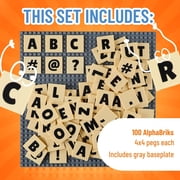 Strictly Briks Alphabriks With 10 X 10 Stackable Gray Base Plate 100 Compatible With All Major Brands Baseplate And Tiles For Education And Fun 100 4X4 Alphabet Letter Tiles