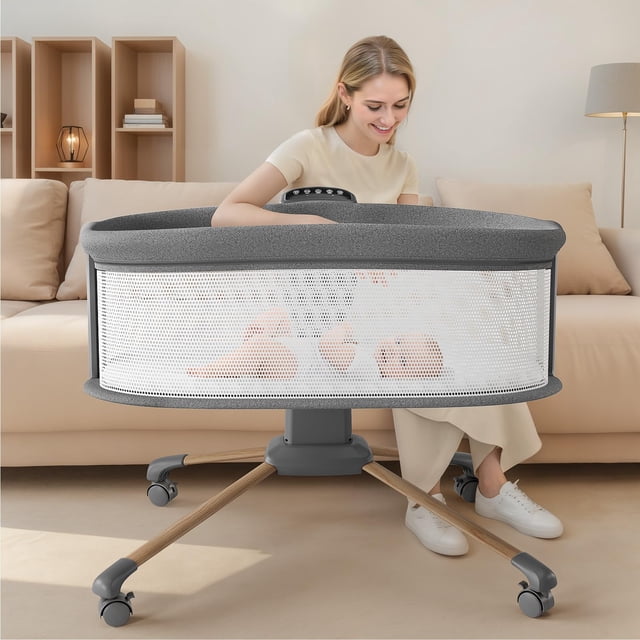 Mochila eléctrica inteligente para bebés con 5 velocidades de balanceo, 3 modos de temporizador, 12 canciones relajantes, 3 alturas ajustables, laterales de malla transpirable y mosquitera