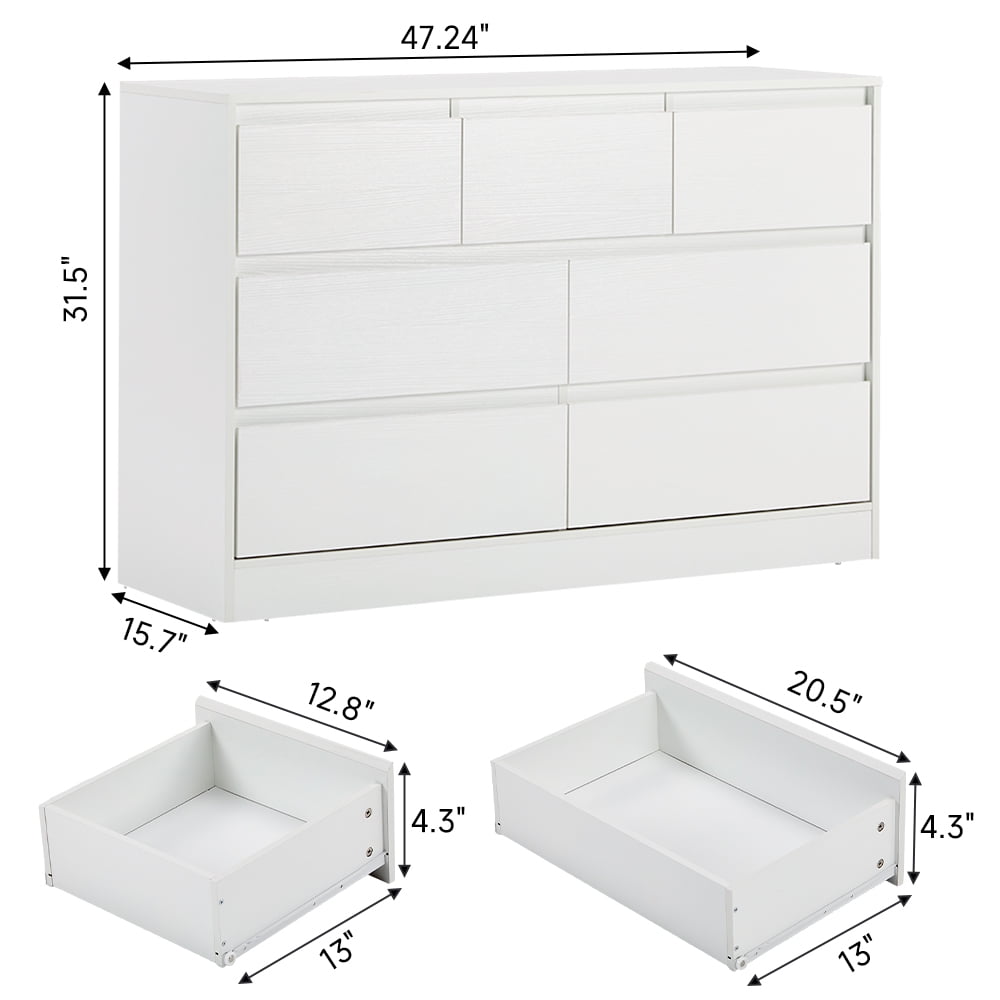 Ktaxon 7 Drawer Double Dresser with Mirrow Wood Dresser Storage Cabinet Drawer Organizer Chest of Drawers, White