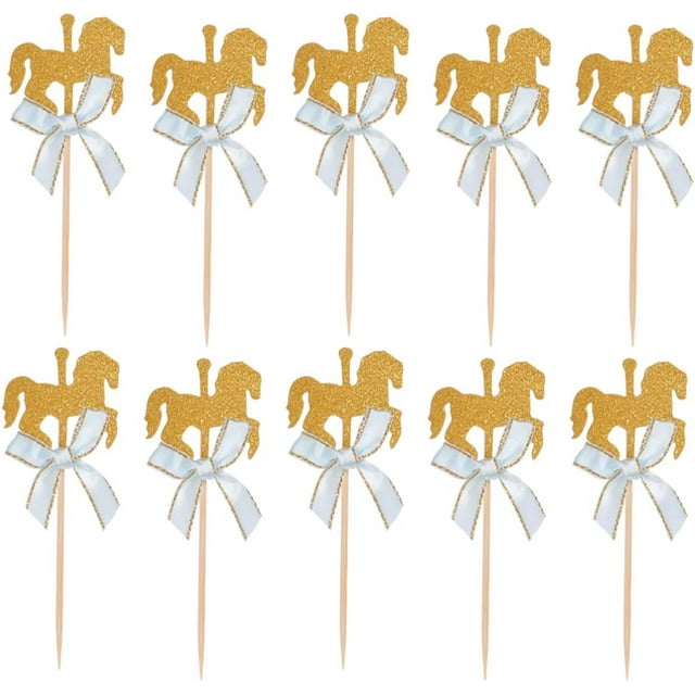5 uds caballo pastel Toppers Animal Cupcake Toppers caballo carrusel decoración para niños fiesta de cumpleaños Baby Shower