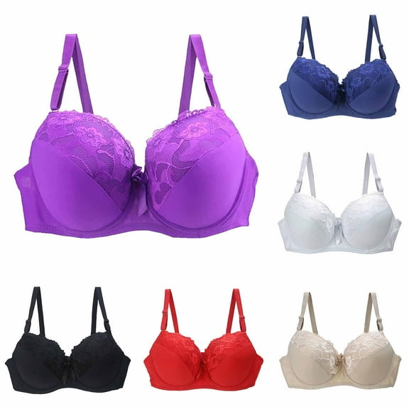 GEWSEY Women's Push Up Lace Bra Comfortable Padded Underwire Bra Plus Size Full Coverage Daily Bras Support Bralette (Purple, 30D)