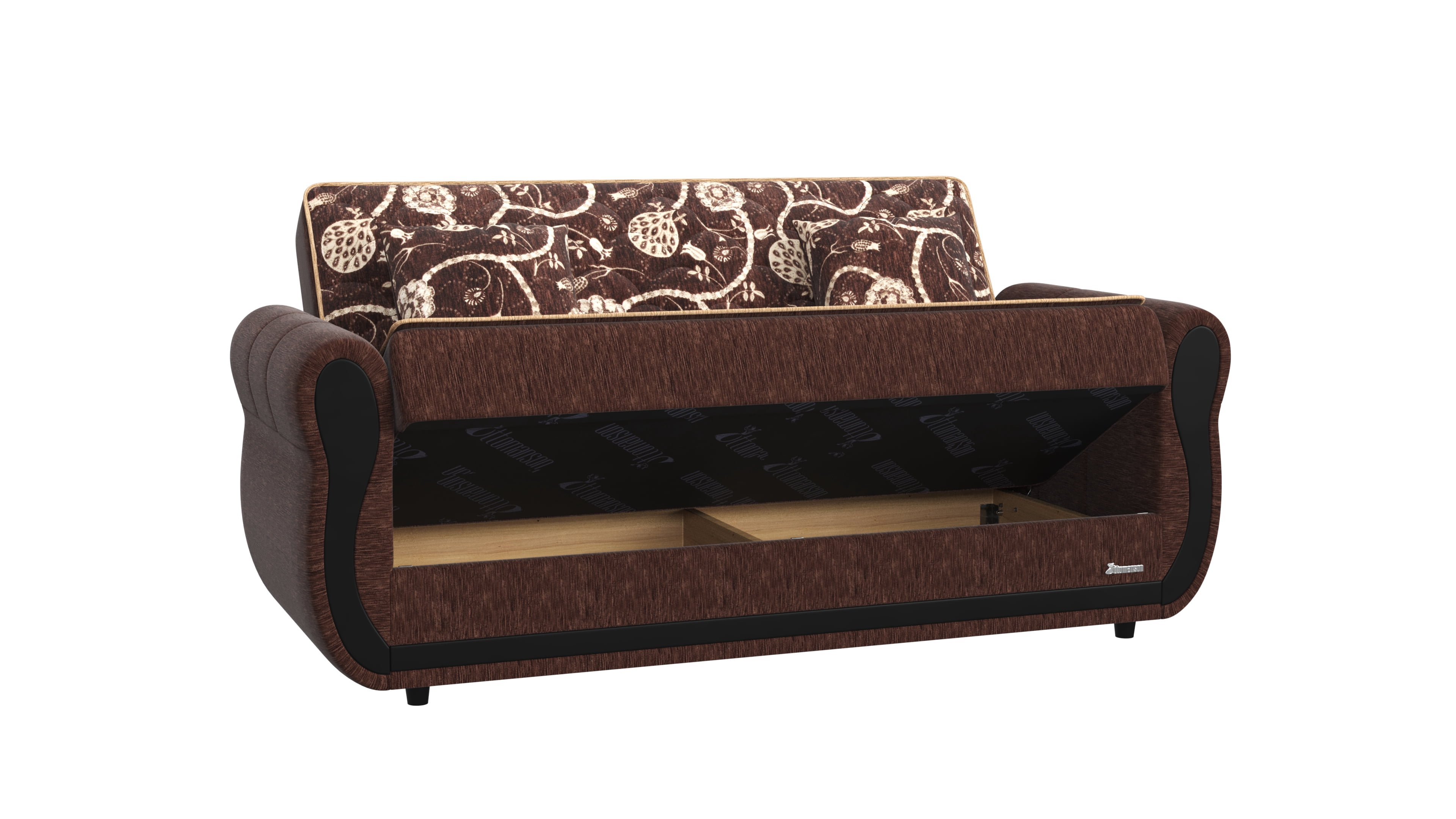 Ottomanson Convertible Sleeper Loveseat with Hidden Storage, Firm Seating, Brown