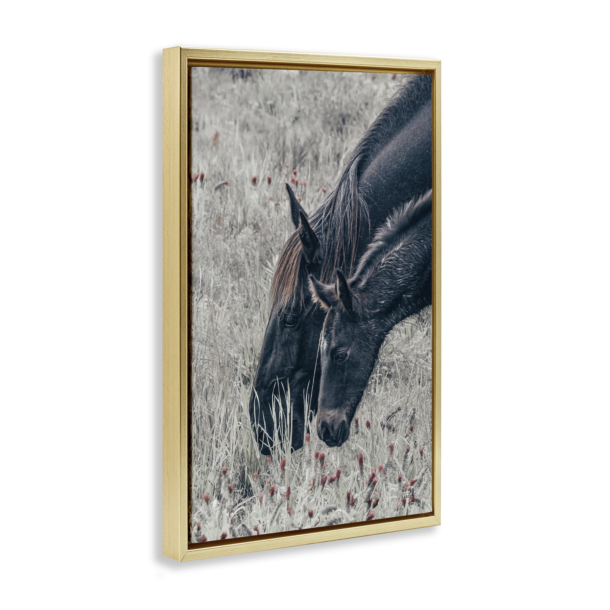 Stupell Industries New Graze Horses in Meadow Gold Framed Floater Canvas Wall Art, design by Nathan Larson