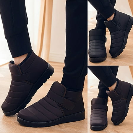 

XWQ Men Winter Plush Liner Warm Boots Slip On Ankle Snow Booties Waterproof Shoes