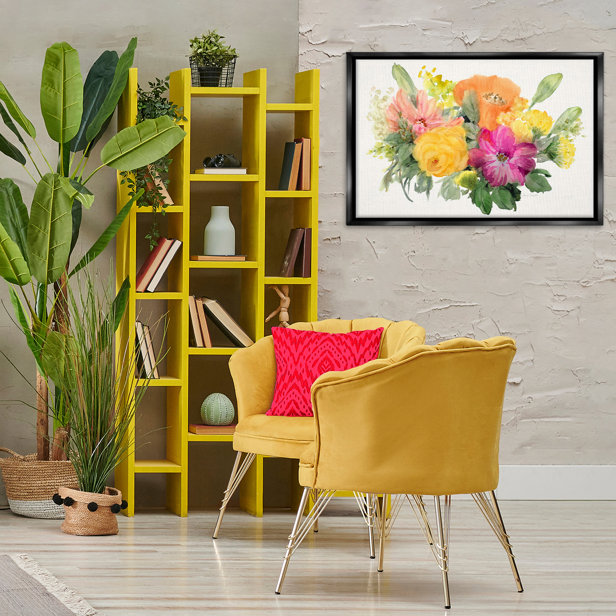 Stupell Industries Bold Bouquet Beauty Botanical & Floral Painting Black Floater Framed Art Print Wall Art, 31 x 21