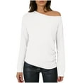 thumbnail image 5 of BLVB Women off the Shoulder Top Long Sleeve Shirts Ruched Tight Fitted Going out Tops Tee Blouse Trendy Outfits, 5 of 6
